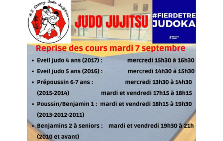 Reprise des cours le mardi 7 septembre 2021